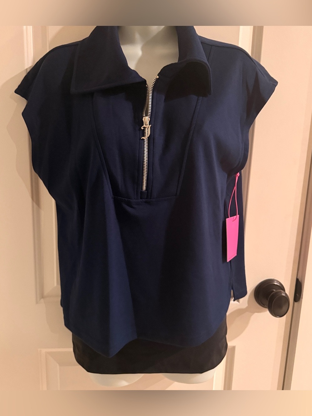 Juicy Couture Navy Zip-Front Cap Sleeve Top